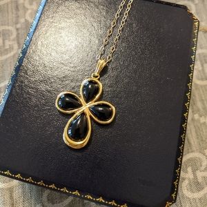 Sterling gold Vermeil onyx cross necklace.